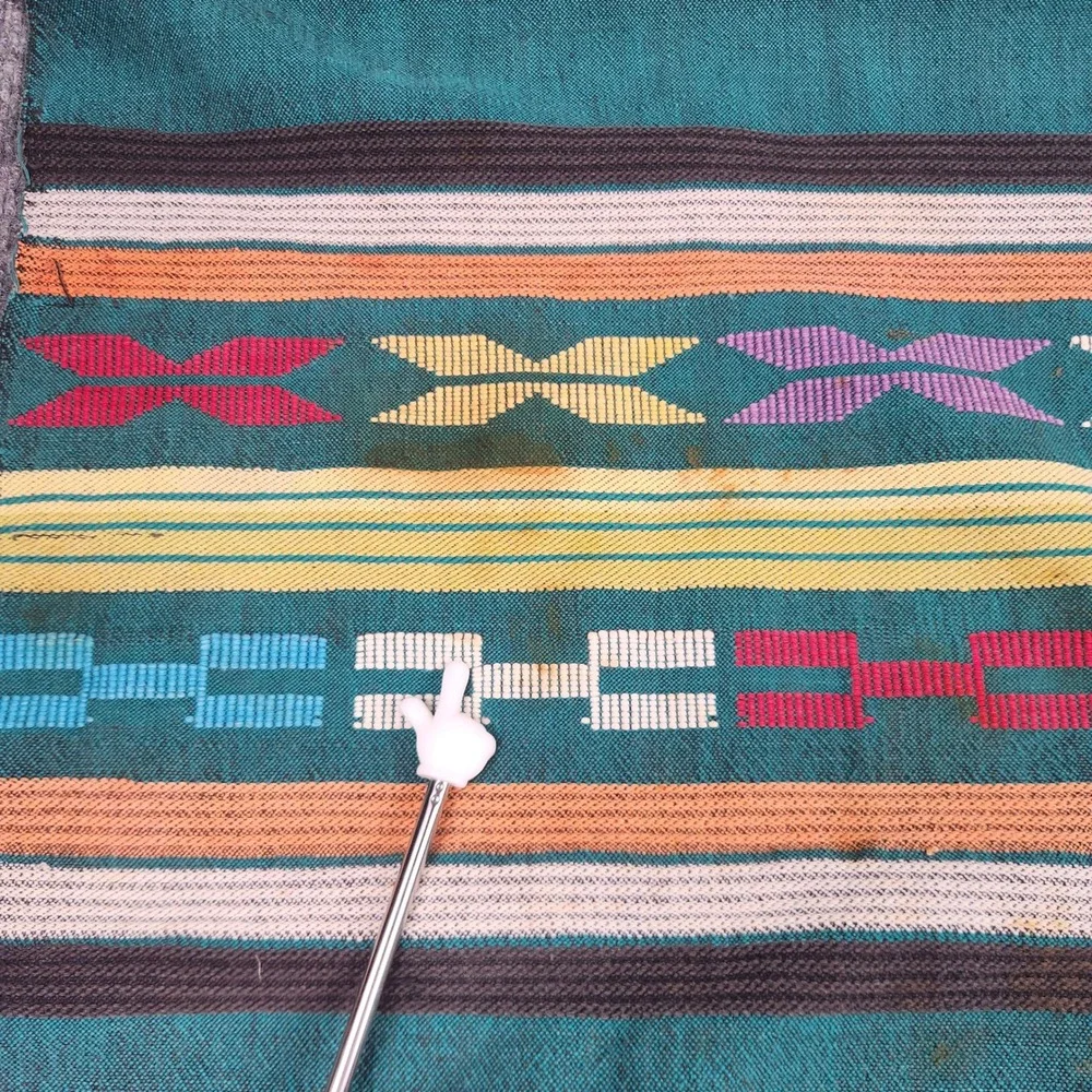 Vintage Handwoven Guatemalan Tapestry Teal Mayan Folk Art Bird Textile 60x30